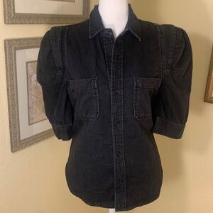 Frame Black Denim Puff Sleeve Button Up Shirt
